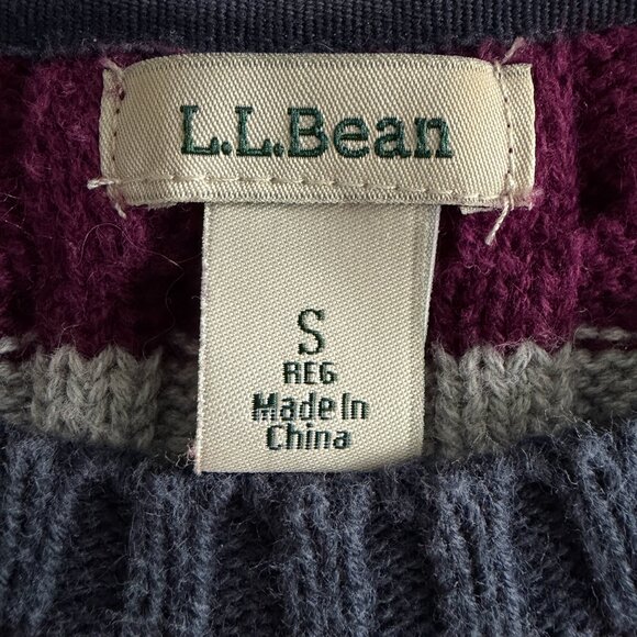 LL BEAN Double L Cotton Cable Knit Fisherman Sweater Gray Purple Small - Picture 9 of 10